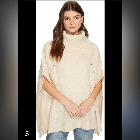 LA Made | Cream Turtleneck Poncho Sweater - Picture 2 of 8
